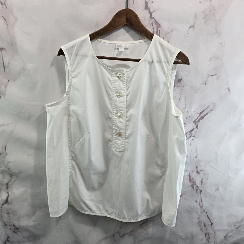 J Jill Tank Top Womens Large P White Button Up Poplin Cotton Stretch Petite